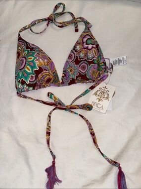 BECCA Paisley Triangle Bikini Top in Purple, Teal & Gold Set 2 tops/1 bottom
